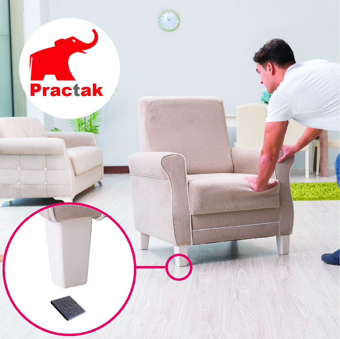 Adhesive felt pads on square chair legs